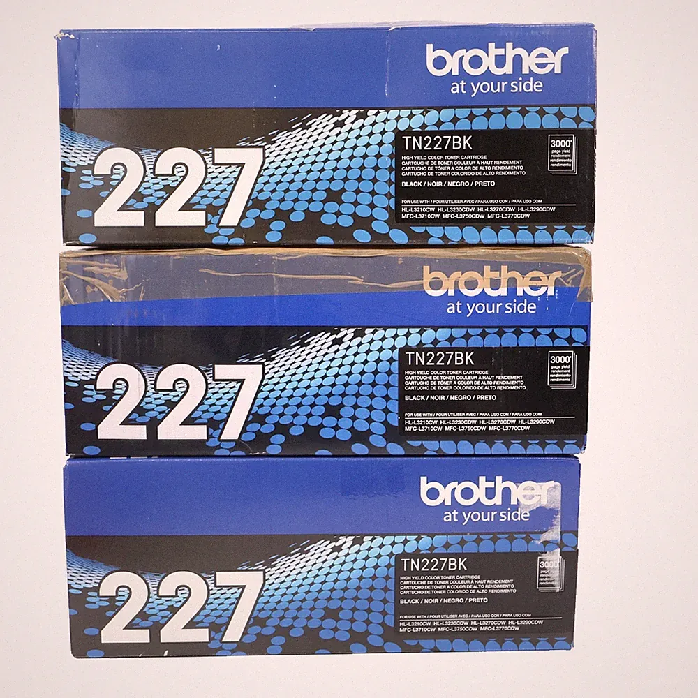 3PK GENUINE Brother TN227BK High-Yield Printer Toner Cartridge Black OPEN POUCH