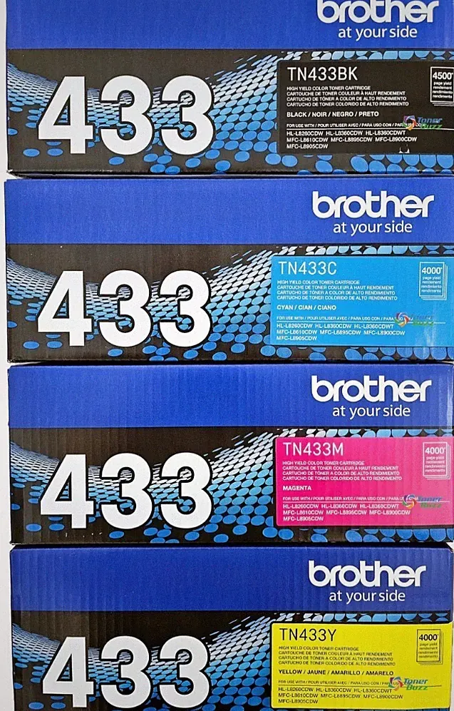 Genuine Brother TN-433 Toner Set BK C M Y High Yield 4-Pack OEM for HL-L8360CDW