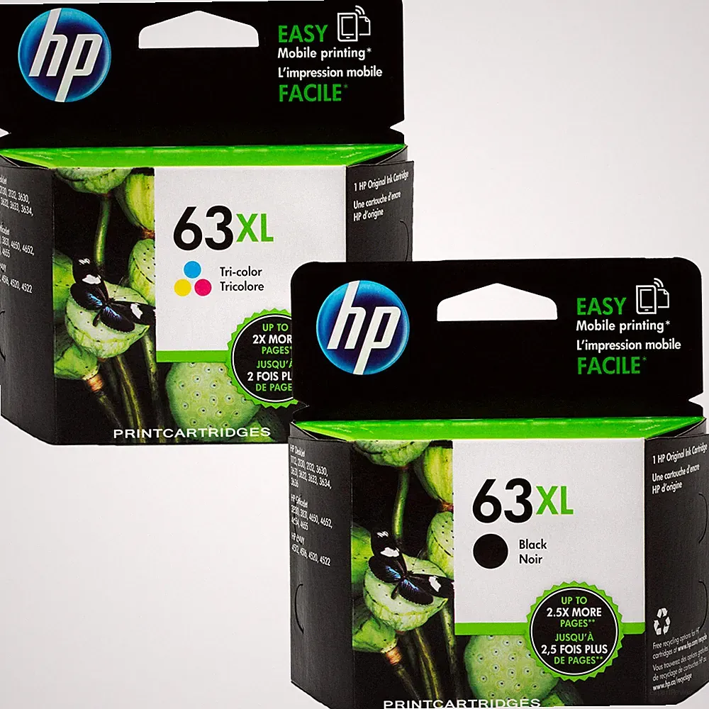 HP 63XL Black & 63XL Color Genuine Ink Cartridges Combo