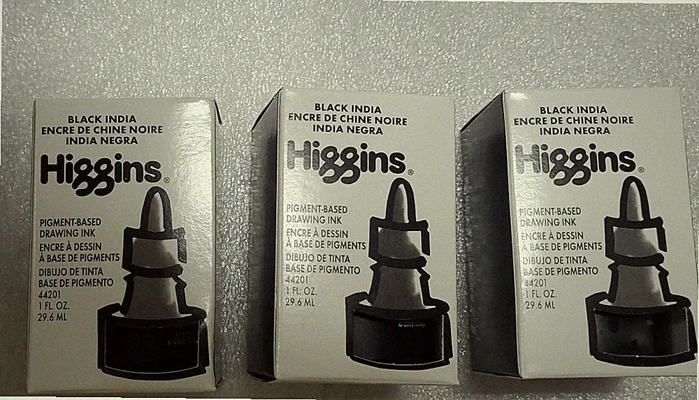 Lot ot 3 of Higgins Black pigment based drawing ink 1 oz #44201. Factory sealed.