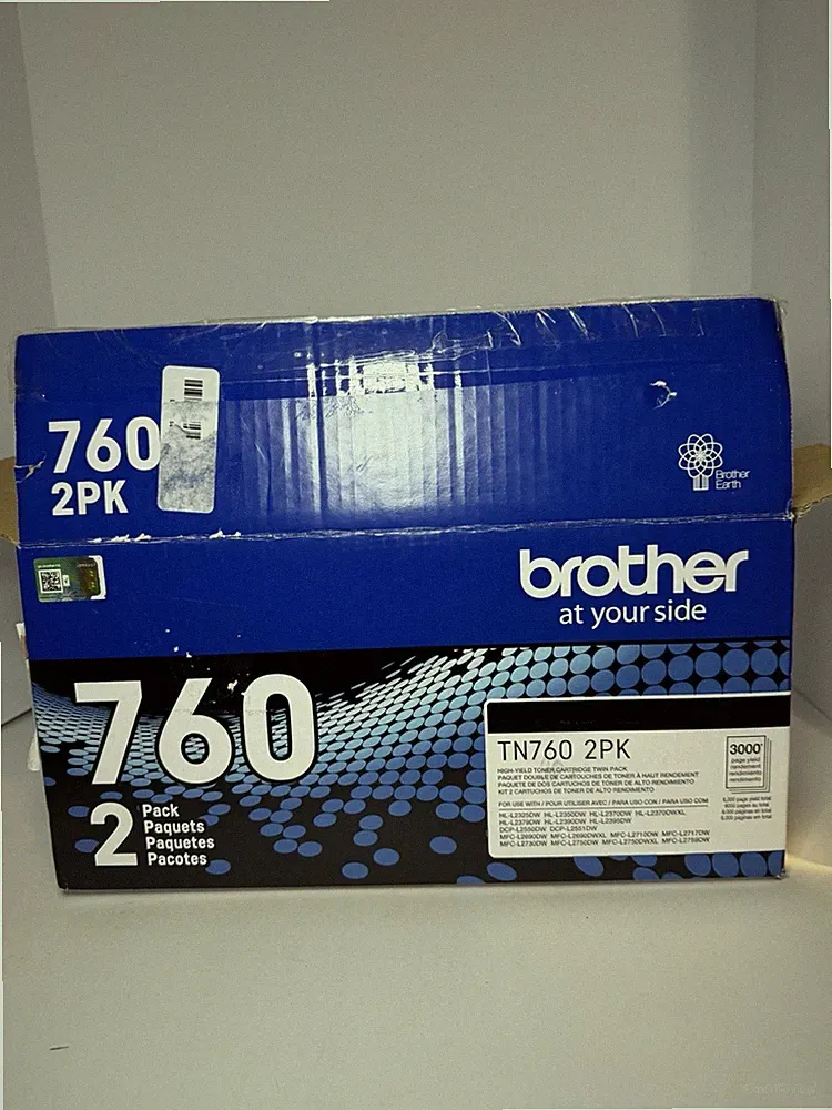 (QTY 2) Brother TN7602PK High-Yield Black Toner Cartridge Twin TN760 3000